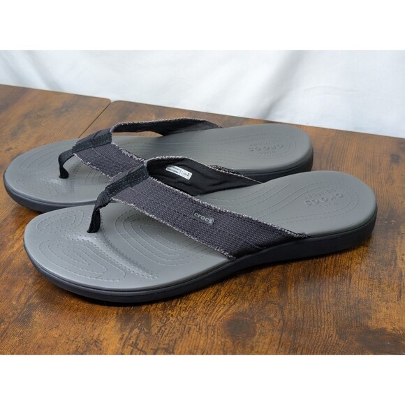 Size 15 Crocs Santa Cruz Canvas Flip Flop Thong Black Grey Slip On Men Sandals main image 4